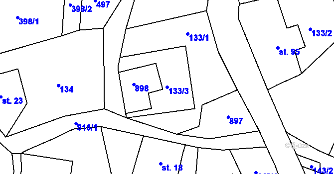 Parcela st. 133/3 v KÚ Kunratice u Šluknova, Katastrální mapa