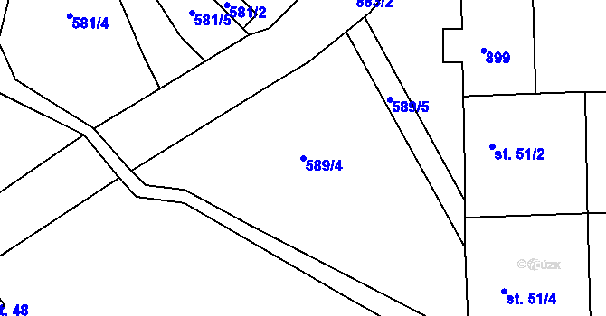 Parcela st. 589/4 v KÚ Kunratice u Šluknova, Katastrální mapa