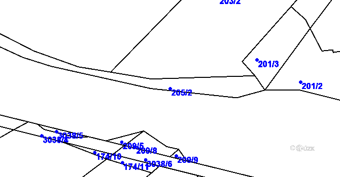 Parcela st. 205/2 v KÚ Nové Hraběcí, Katastrální mapa