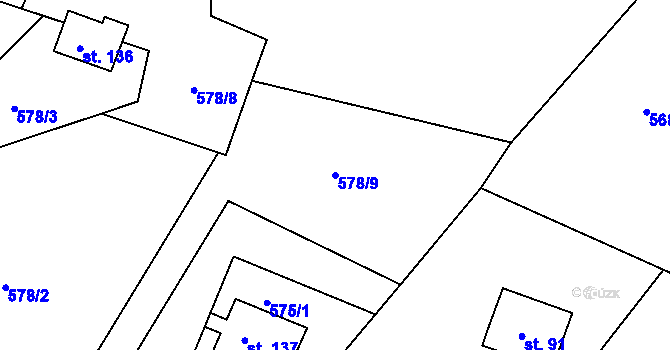 Parcela st. 578/9 v KÚ Nové Hraběcí, Katastrální mapa