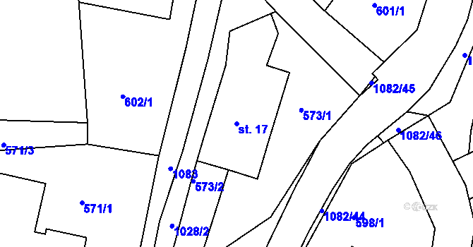 Parcela st. 17 v KÚ Rožany, Katastrální mapa