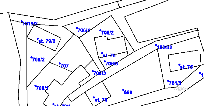 Parcela st. 76 v KÚ Rožany, Katastrální mapa