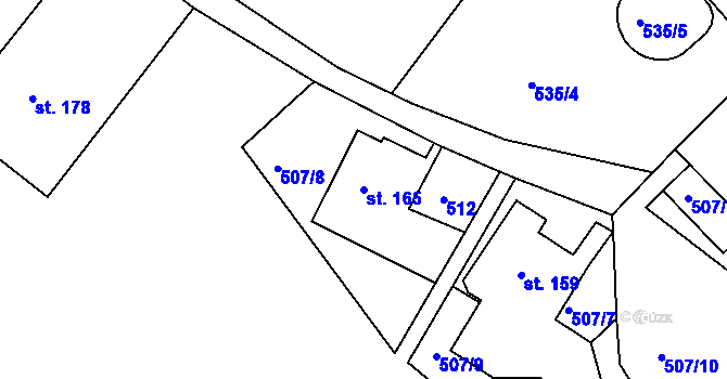 Parcela st. 165 v KÚ Rožany, Katastrální mapa