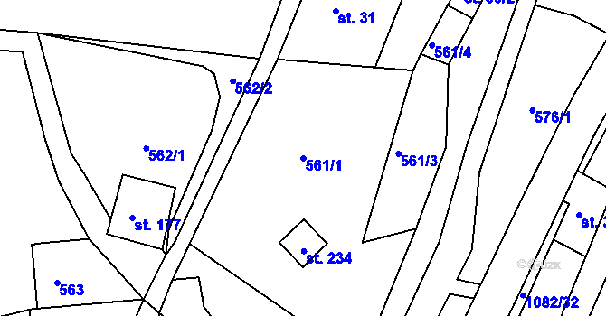 Parcela st. 561/1 v KÚ Rožany, Katastrální mapa