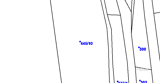 Parcela st. 445/10 v KÚ Rožany, Katastrální mapa