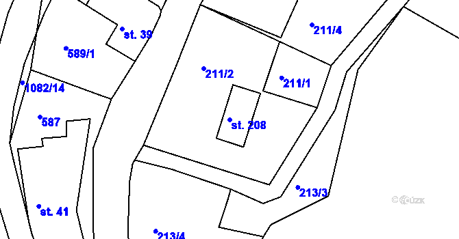 Parcela st. 208 v KÚ Rožany, Katastrální mapa