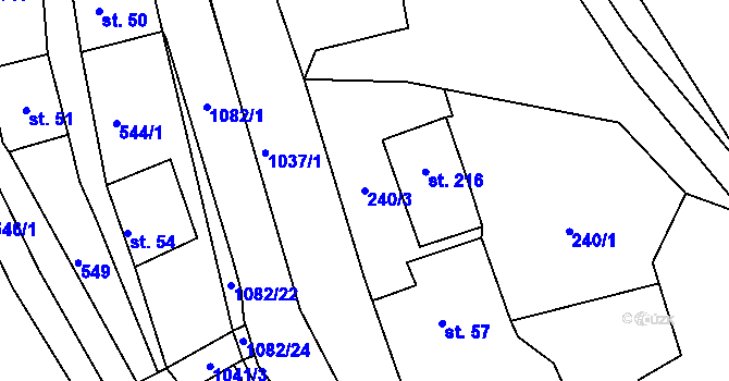 Parcela st. 240/3 v KÚ Rožany, Katastrální mapa
