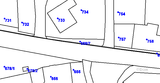 Parcela st. 688/7 v KÚ Šluknov, Katastrální mapa
