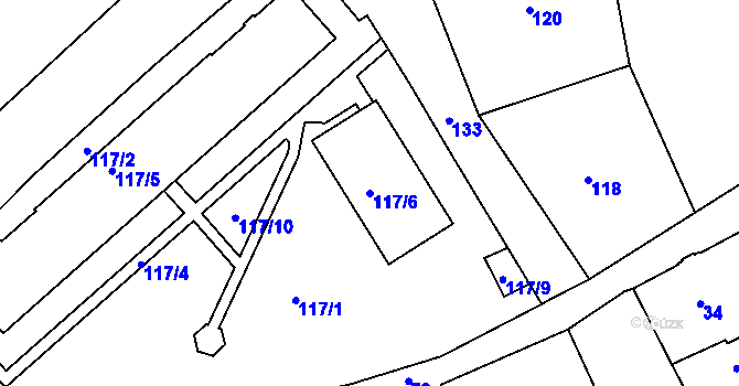 Parcela st. 117/6 v KÚ Šluknov, Katastrální mapa