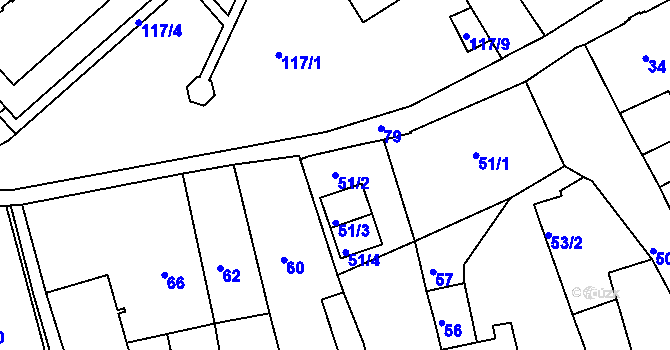 Parcela st. 51/2 v KÚ Šluknov, Katastrální mapa