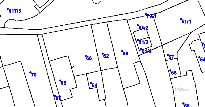 Parcela st. 62 v KÚ Šluknov, Katastrální mapa