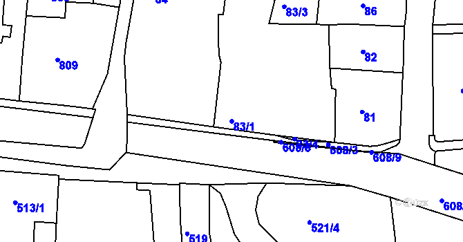 Parcela st. 83/1 v KÚ Šluknov, Katastrální mapa