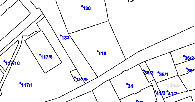 Parcela st. 118 v KÚ Šluknov, Katastrální mapa