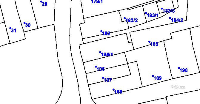 Parcela st. 184/1 v KÚ Šluknov, Katastrální mapa