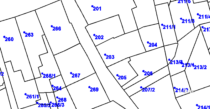 Parcela st. 203 v KÚ Šluknov, Katastrální mapa