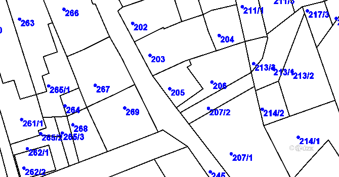 Parcela st. 205 v KÚ Šluknov, Katastrální mapa