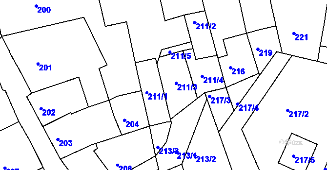 Parcela st. 211/3 v KÚ Šluknov, Katastrální mapa