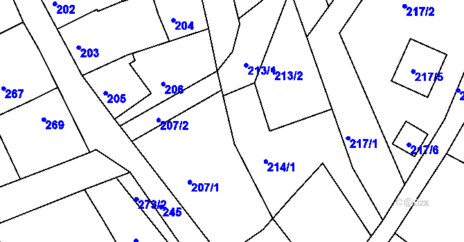 Parcela st. 214/2 v KÚ Šluknov, Katastrální mapa