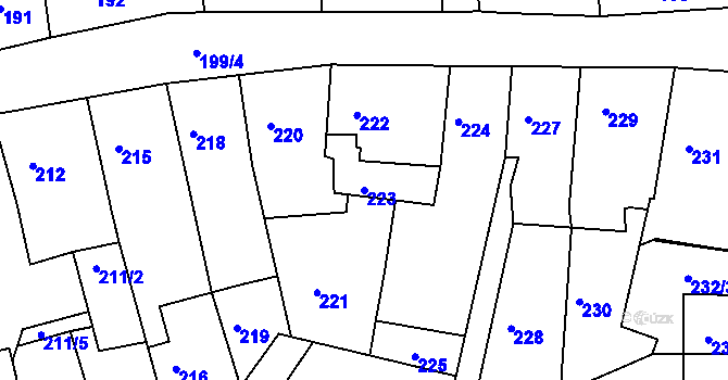 Parcela st. 223 v KÚ Šluknov, Katastrální mapa