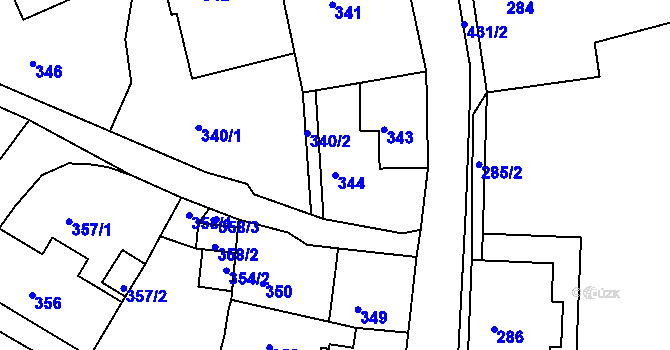 Parcela st. 344 v KÚ Šluknov, Katastrální mapa