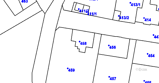 Parcela st. 458 v KÚ Šluknov, Katastrální mapa