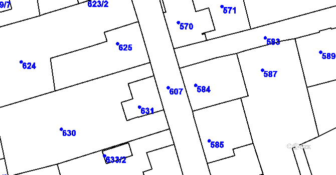 Parcela st. 607 v KÚ Šluknov, Katastrální mapa