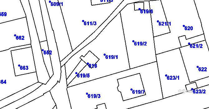 Parcela st. 619/1 v KÚ Šluknov, Katastrální mapa