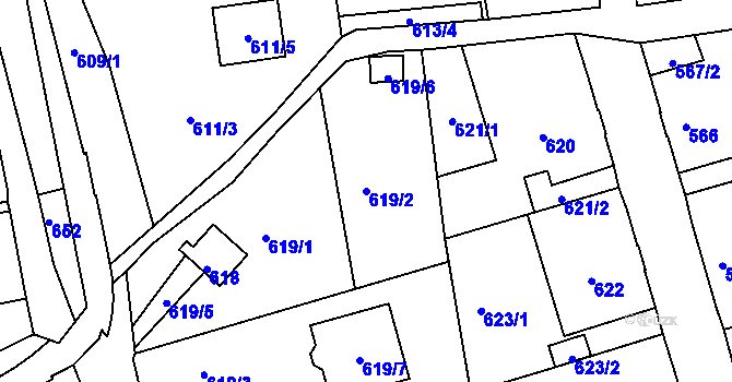 Parcela st. 619/2 v KÚ Šluknov, Katastrální mapa