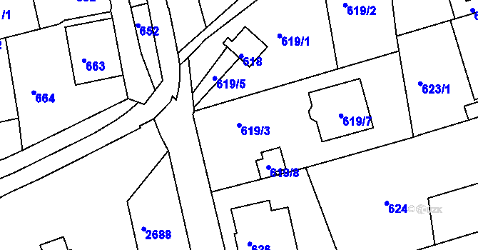 Parcela st. 619/3 v KÚ Šluknov, Katastrální mapa