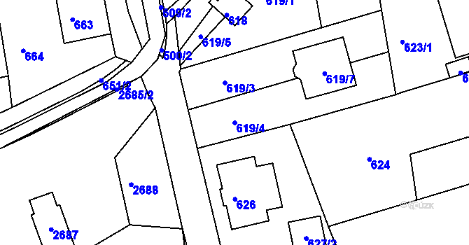 Parcela st. 619/4 v KÚ Šluknov, Katastrální mapa