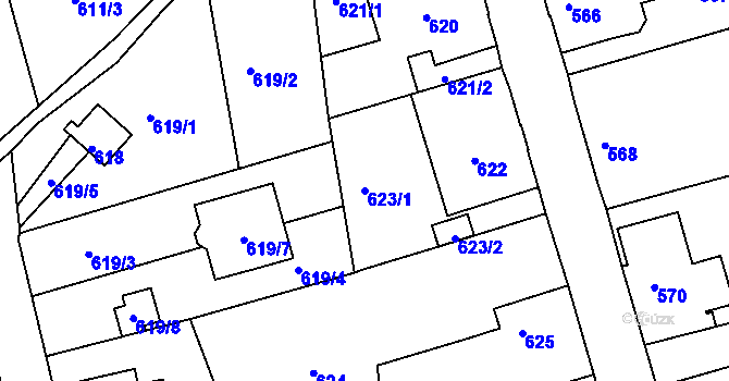 Parcela st. 623/1 v KÚ Šluknov, Katastrální mapa