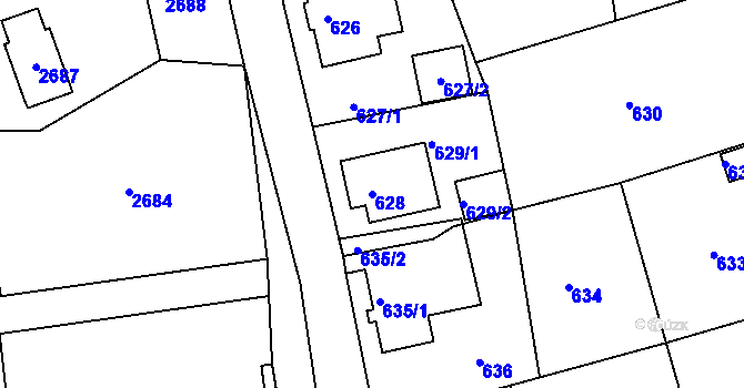 Parcela st. 628 v KÚ Šluknov, Katastrální mapa