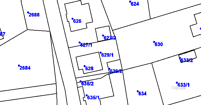 Parcela st. 629/1 v KÚ Šluknov, Katastrální mapa