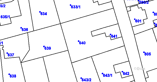 Parcela st. 640 v KÚ Šluknov, Katastrální mapa