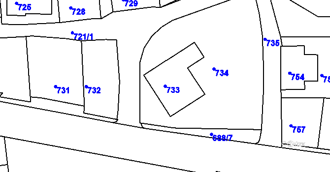 Parcela st. 733 v KÚ Šluknov, Katastrální mapa