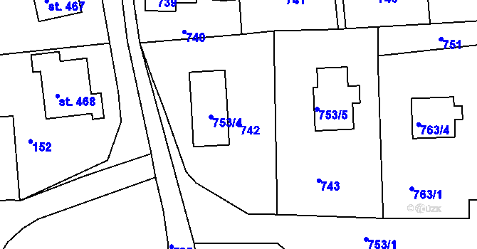 Parcela st. 742 v KÚ Šluknov, Katastrální mapa