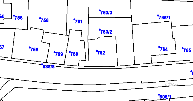 Parcela st. 762 v KÚ Šluknov, Katastrální mapa