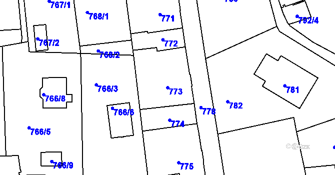 Parcela st. 773 v KÚ Šluknov, Katastrální mapa