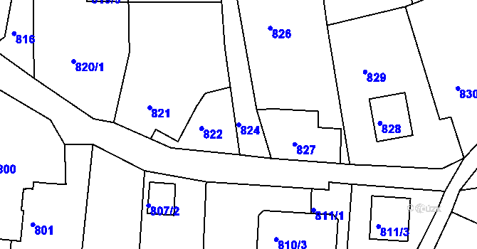 Parcela st. 824 v KÚ Šluknov, Katastrální mapa