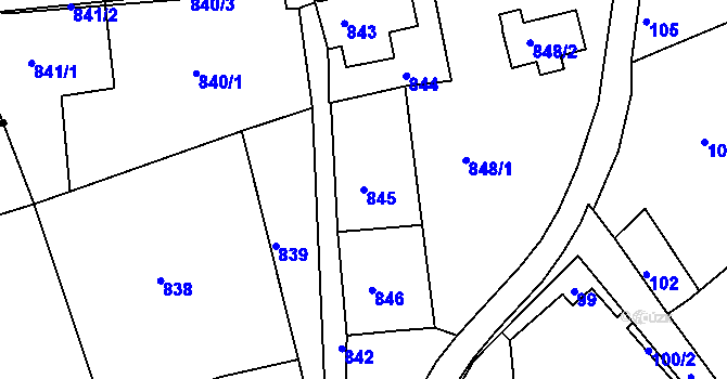 Parcela st. 845 v KÚ Šluknov, Katastrální mapa