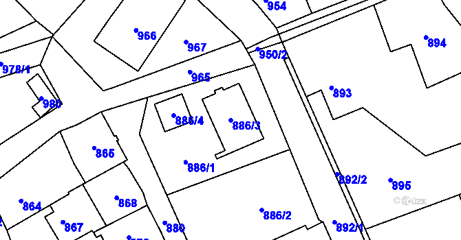 Parcela st. 886/3 v KÚ Šluknov, Katastrální mapa