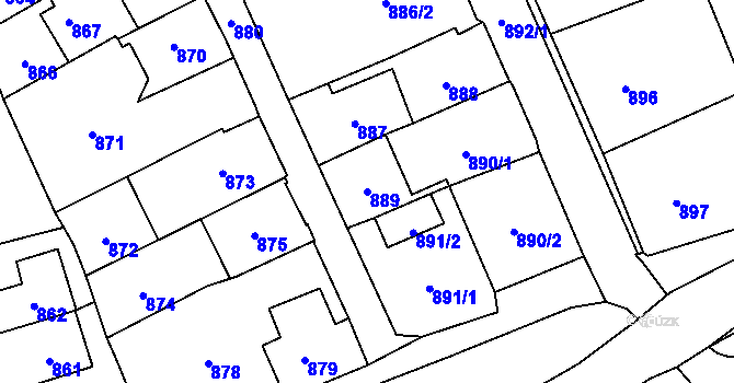 Parcela st. 889 v KÚ Šluknov, Katastrální mapa