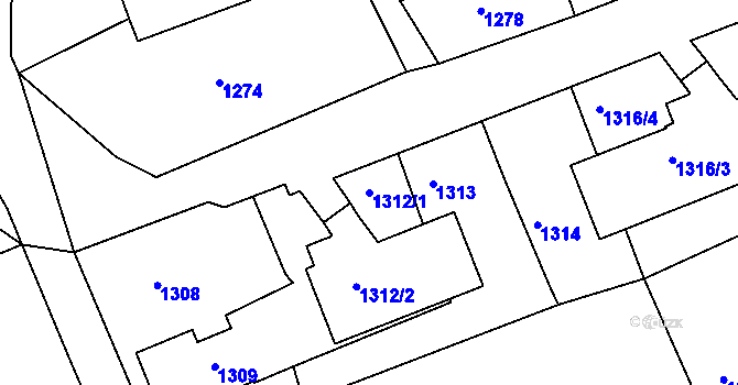 Parcela st. 1312/1 v KÚ Šluknov, Katastrální mapa
