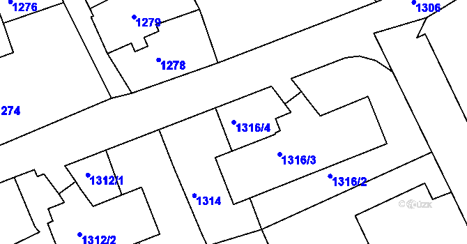 Parcela st. 1316/4 v KÚ Šluknov, Katastrální mapa