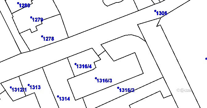 Parcela st. 1316/5 v KÚ Šluknov, Katastrální mapa