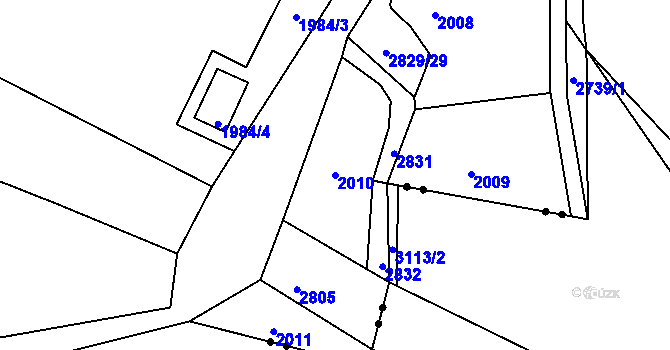 Parcela st. 2010 v KÚ Šluknov, Katastrální mapa
