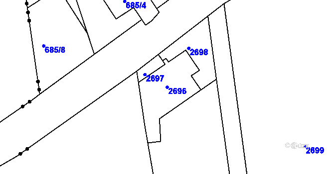 Parcela st. 2696 v KÚ Šluknov, Katastrální mapa