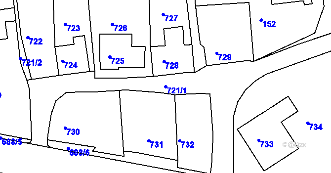Parcela st. 721/1 v KÚ Šluknov, Katastrální mapa