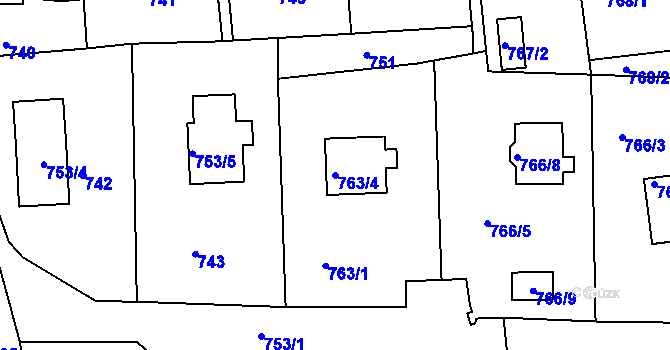 Parcela st. 763/4 v KÚ Šluknov, Katastrální mapa