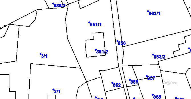 Parcela st. 851/2 v KÚ Šluknov, Katastrální mapa